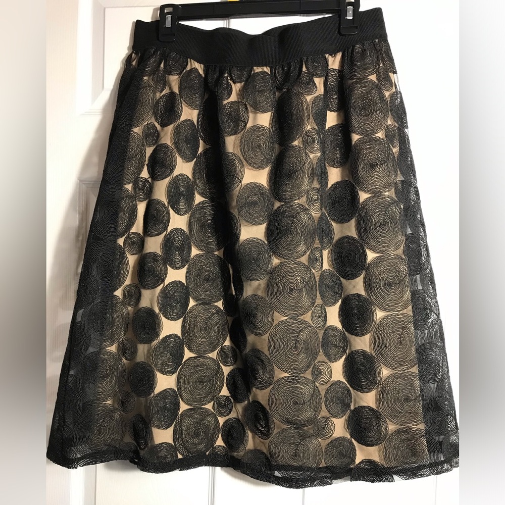 Lane Bryant Black Overlay Polka Dot Midi Skirt - Black/Tan 14/16
